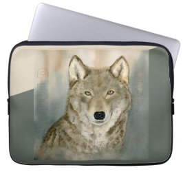 Funda Para Portátil Lobo en la niebla acuarela