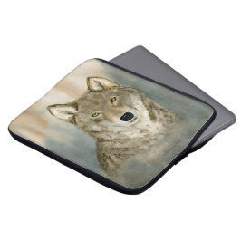 Funda Para Portátil Lobo en la Niebla Acuarela