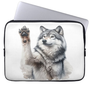 Funda Para Portátil Lobo Gris Artístico en Acuarela