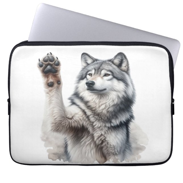 Funda Para Portátil Lobo gris artístico en acuarela (Frente)