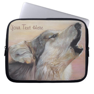 Funda Para Portátil lobo gris aullando arte realista de pintura de vid