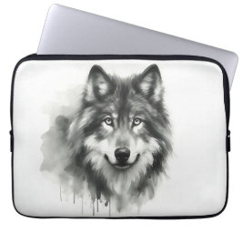 Funda Para Portátil Lobo Gris Majestuoso Impresionante Acuarela Vida S