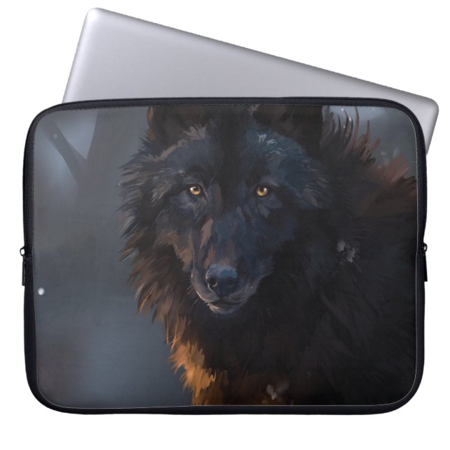 Funda Para Portátil Lobo negro (Frente)