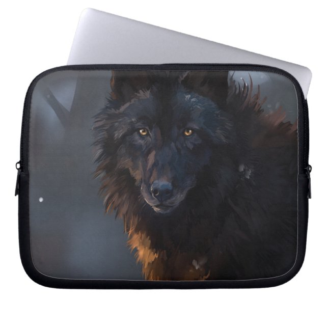 Funda Para Portátil Lobo negro (Frente)