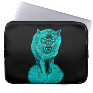 Funda Para Portátil Lobo negro enojado en la noche