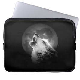 Funda Para Portátil Lobo negro y blanco de la luna