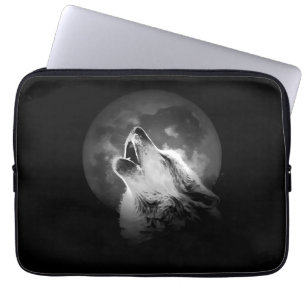 Funda Para Portátil Lobo negro y blanco de la luna