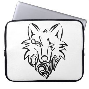 Funda Para Portátil Lobo tribal blanco y negro