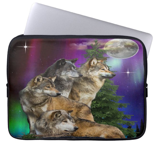 Funda Para Portátil Lobo y Luna (Frente)
