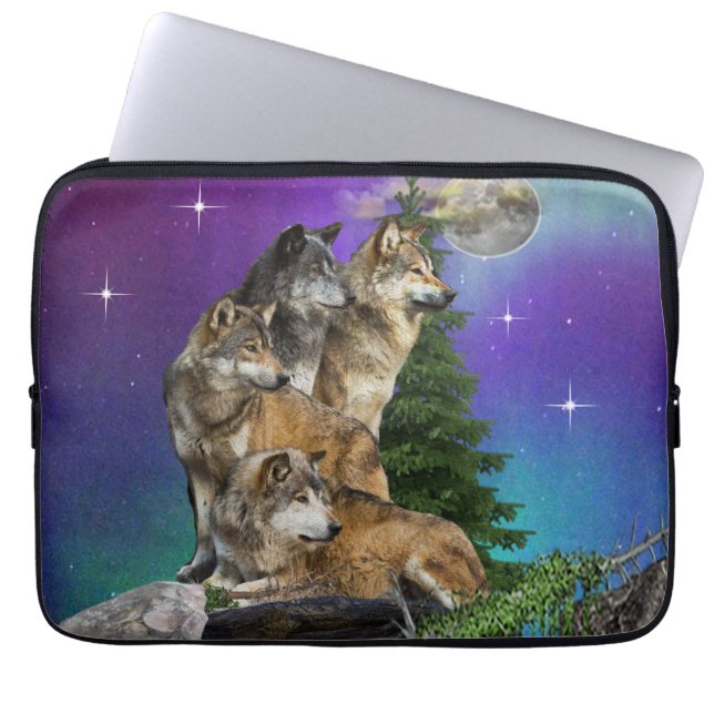 Funda Para Portátil lobo y Luna (Frente)