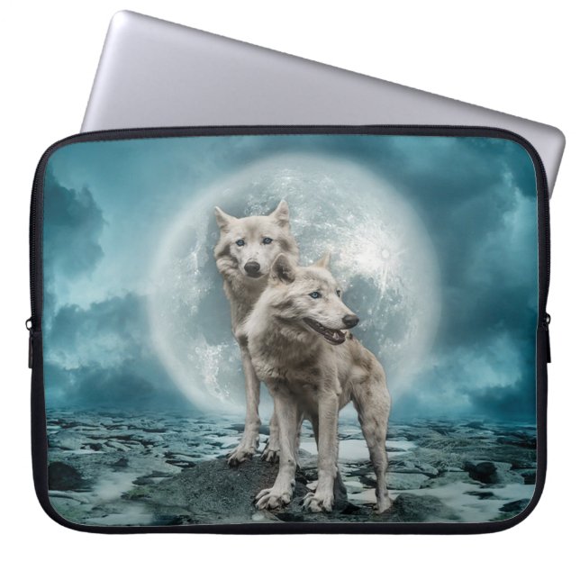 Funda Para Portátil Lobos blancos (Frente)