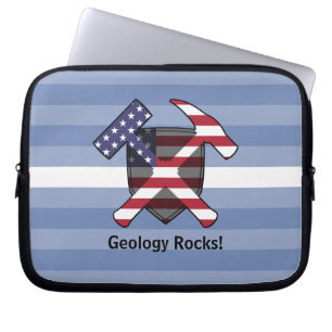 Funda Para Portátil Logo de Rock Hammer del geólogo con bandera estado