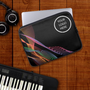 Funda Para Portátil Logo ondulado color negro y elegante