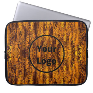 Funda Para Portátil logotipo personalizado patrón oro y píxel negro