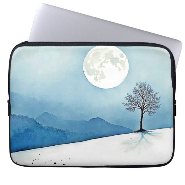 Funda Para Portátil Lone Tree: Serene Full Moon Silence Art (Frente)