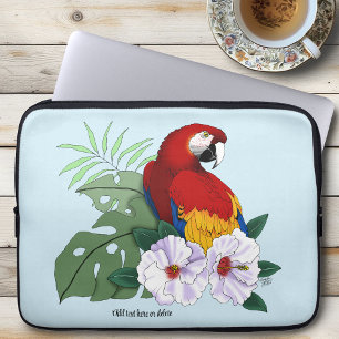 Funda Para Portátil Loro Guacamayo Rojo Floral Hibisco Tropical Blanco