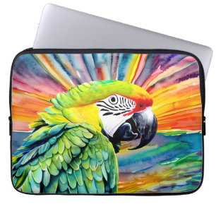 Funda Para Portátil Loro verde de color de agua generada por IA cúpula