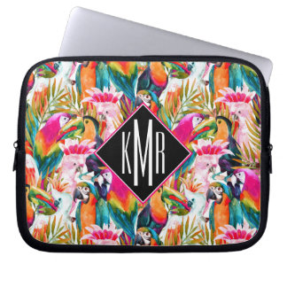 Funda Para Portátil Loros y monograma de las hojas de palma el |