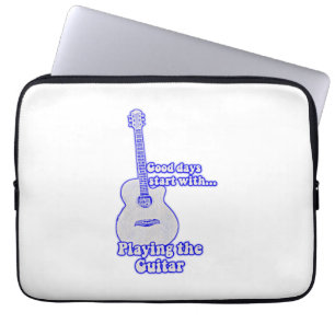 Funda Para Portátil Los buenos días empiezan tocando la guitarra. azul