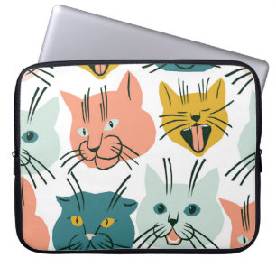 Funda Para Portátil Los Gatos Se Enfrentan A Un Gracioso Patrón Vintag