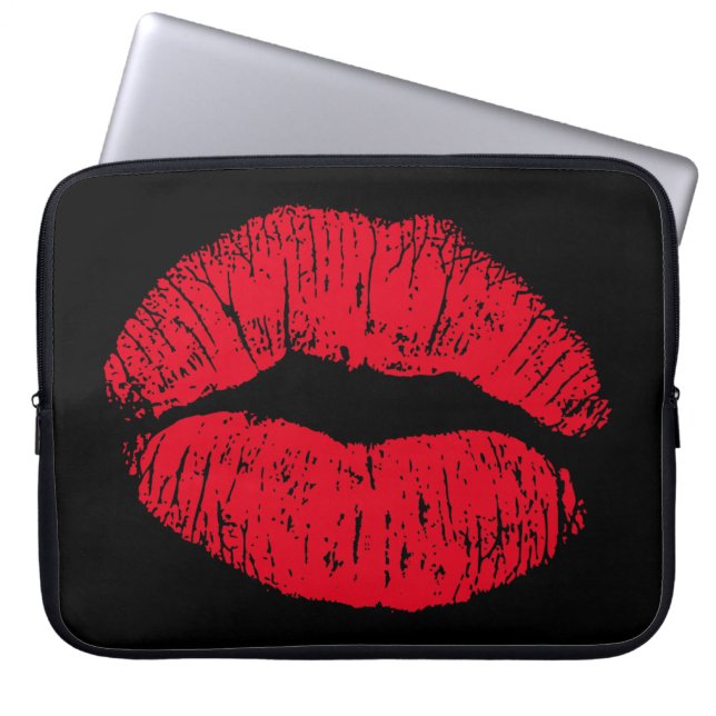 Funda Para Portátil Los labios de besos rojos en negro (Frente)