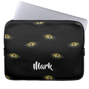 Funda Para Portátil Los ojos de gato de nombre personalizado en negro