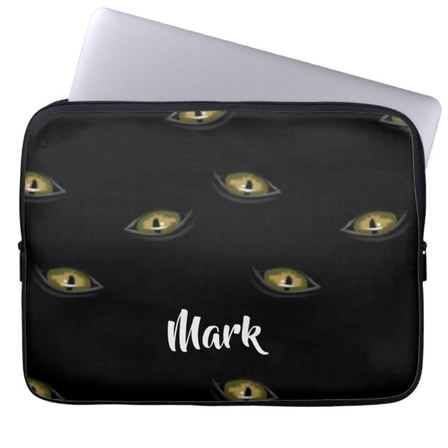 Funda Para Portátil Los ojos de gato de nombre personalizado en negro (Frente)