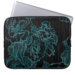 Funda Para Portátil Los peones verde azulados en el negro elegante