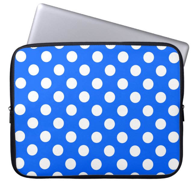 Funda Para Portátil Los puntos de polka blanco sobre el azul real (Frente)