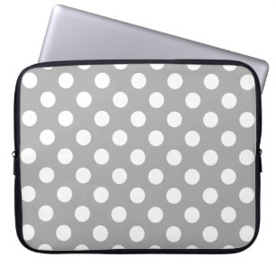 Funda Para Portátil Los puntos de polka blanco sobre gris