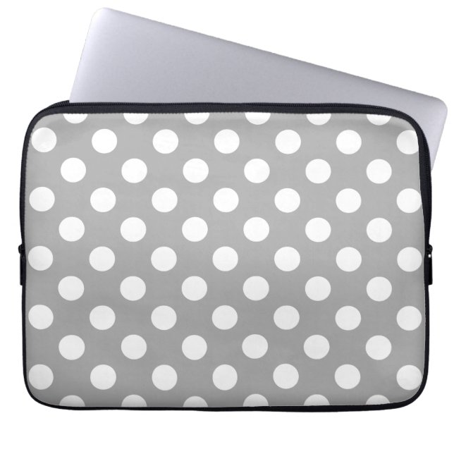 Funda Para Portátil Los puntos de polka blanco sobre gris (Frente)