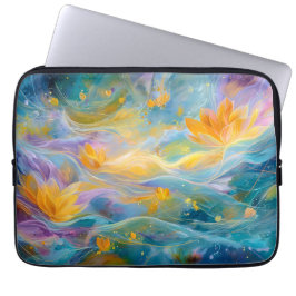 Funda Para Portátil Loto Dorado Abstracto Flores Flotantes