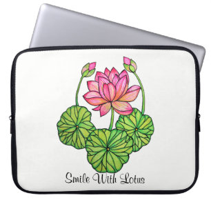Funda Para Portátil Loto rosa acuarela con manchas y hojas