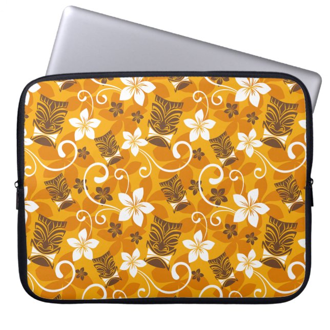FUNDA PARA PORTÁTIL LUAU TIKI PATTERN (NARANJA) (Frente)