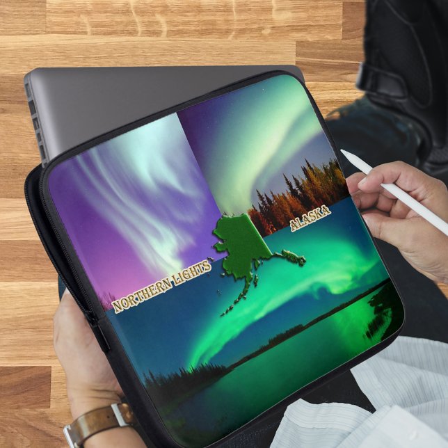 Funda Para Portátil Luces boreales del Collage de Alaska (Northern Lights of Alaska Collage Laptop Sleeve)