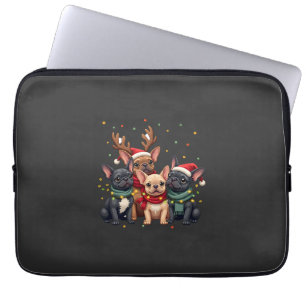 Funda Para Portátil Luces de Navidad Bulldogs Franceses Perro Xmas Fre