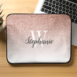 Funda Para Portátil Lujo Monograma Falso Brillo Ombre Rosa Dorado