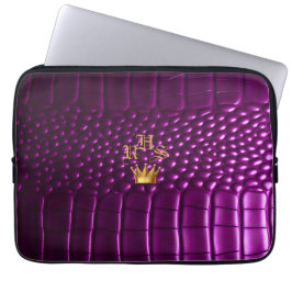 Funda Para Portátil Lujo Vivid Purple Faux Crocodile Monogrammed