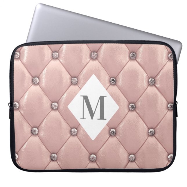 Funda Para Portátil lujoso monograma de oro rosa tufado (Frente)