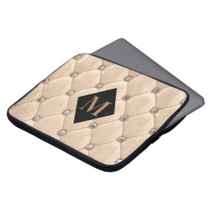 Funda Para Portátil lujoso monograma dorado tufado