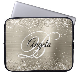 Funda Para Portátil Lujoso platino cepillado con monograma en lámina