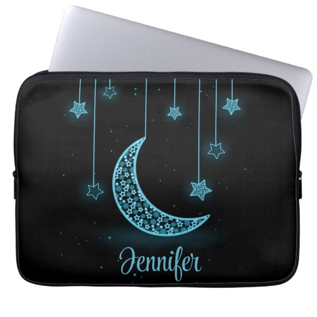 Funda Para Portátil Luna azul brillante y estrellas colgantes (Frente)