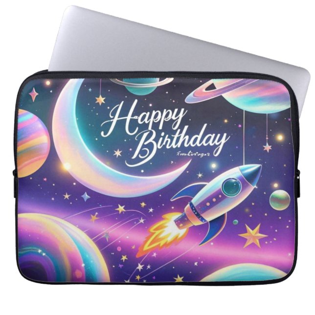 Funda Para Portátil Luna creciente de cumpleaños feliz con temática ga (Frente)