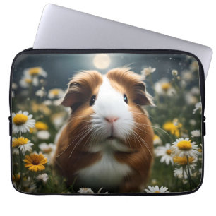 Funda Para Portátil Luna De Cerdo De Guinea Marrón Y Blanca Y Daisitas