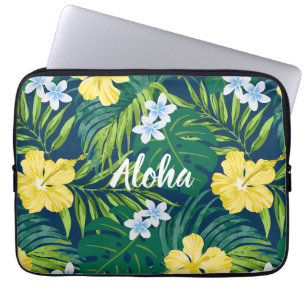 Funda Para Portátil Luna Hibiscus Garden Hawai - Amarillo y Marina