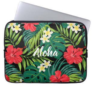 Funda Para Portátil Luna Hibiscus Garden Hawaiian - Rojo y Negro