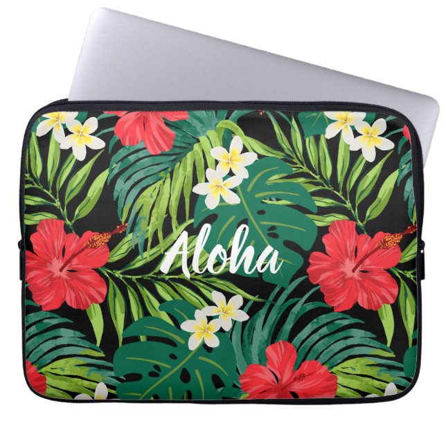 Funda Para Portátil Luna Hibiscus Garden Hawaiian - Rojo y Negro (Frente)