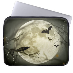 Funda Para Portátil Luna llena con murciélagos y Raven
