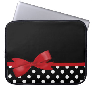 Funda Para Portátil Lunares blancos y negros del arco rojo