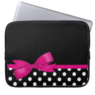 Funda Para Portátil Lunares blancos y negros del arco rosado